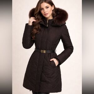 Gorski Apres Ski Fur Burgundy/Brown Puffer Coat Size Small